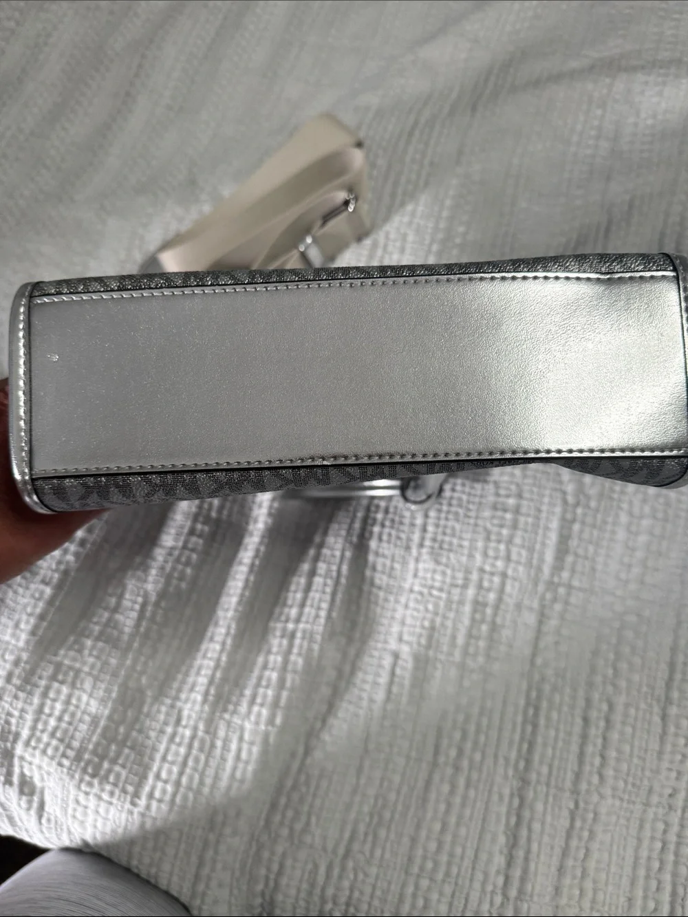Michael Kors Metallic Silver Monogram Satchel